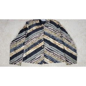 Vintage Keren Hart Women's Button Up Jacket Striped Ruffled Multicolor Size M